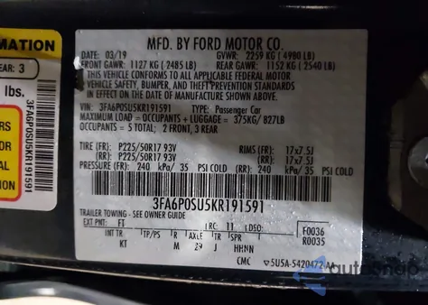 2019 Ford Fusion Energi Titanium from USA, damaged, VIN 3FA6P0SU5KR191591